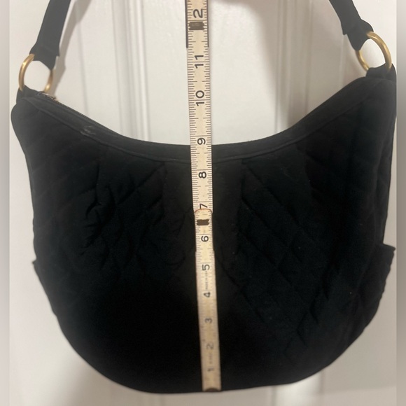 VERA BRADLEY SOLID BLACK QUILTED HOBO PURSE SHOULDER BAG TOTE GOLD HARDWARE - Picture 13 of 15